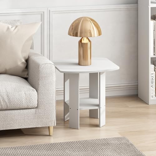 Furinno Simple Design Side Table Set of 2, 2-Tier Modern End Table with Soft Edges, Open Shelves Night Stand, Bedside Table, for Living Room, Bedroom, White - Image 2