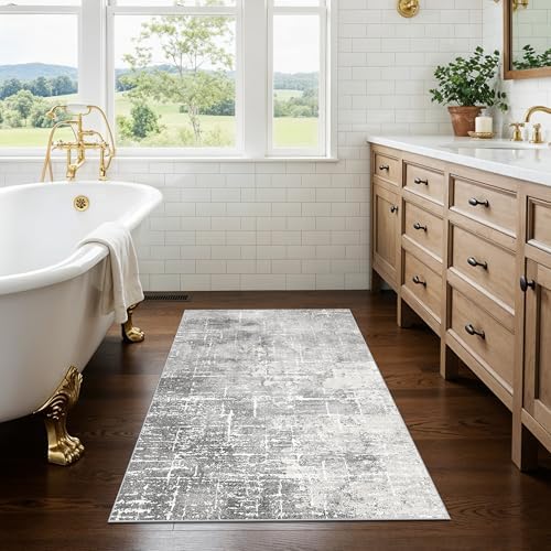 Abstract 2x3 Entryway Area Rugs: Washable Water Resistant Kitchen Rug Non-Slip Durable Doormat Ultra Soft Bedroom Beside Carpet Indoor Low Pile Floor Mat for Bathroom Stove Sink Area(2x3,Light/Grey) - Image 4