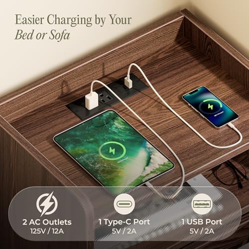 Huuger Nightstand with Charging Station, USB-C Port, End Table - Image 3