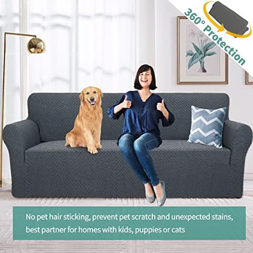 YEMYHOM Couch Cover Latest Jacquard Design High Stretch Extra Large Sofa Covers Pet Dog Cat Proof Oversized Slipcover Non Slip Magic Elastic Furniture Protector (XL Sofa, Dark Gray) - Image 2