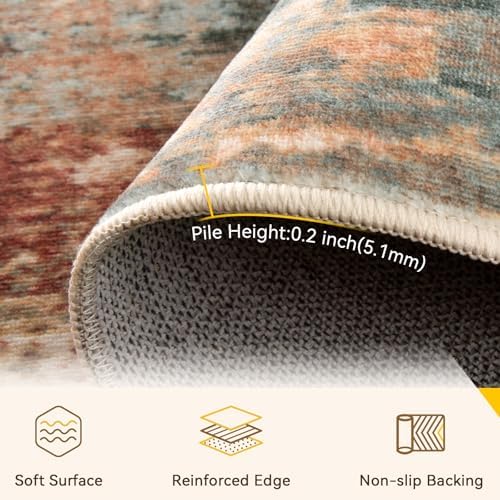 RELEANY Washable 5'x8' Abstract Area Rug for Living Room Rustic Brown - Image 5