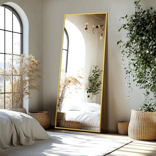 Delma Full Length Mirror with Stand, 69x24 Gold Floor Mirror - Image 4