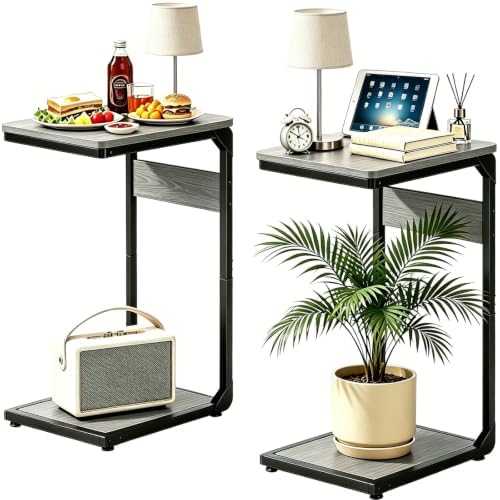 Wood Pedestal TV Trays Set of 2, Couch End Tables, Sliding Stands ET-YB-GY2 by Unknown