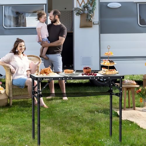 Anbte 3ft Folding Camping Table, 3 Adjustable Height Max 27.5", White - Image 2