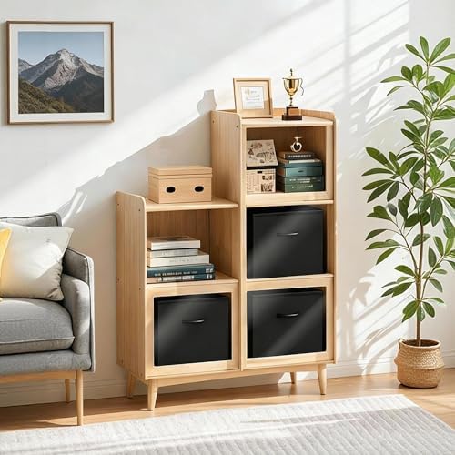 WUIKE 13 Inch Cube Storage Bins, Black, Faux Leather Front, 4-Pack - Image 6