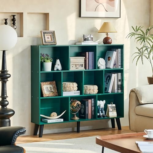 LEYAOYAO 10 Cube Bookshelf,Mid-Century Modern Bookcase with Legs,Dark Green - Image 6