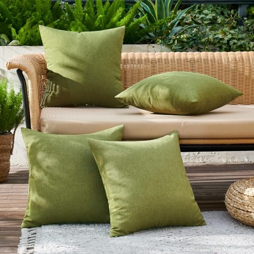 MIULEE Pack of 4 Decorative Outdoor Throw Pillow Covers Linen Waterproof Pillow Covers Summer Farmhouse Cushion Cases for Patio Garden Tent Balcony Couch Sofa 18x18 Inch Green - Image 2