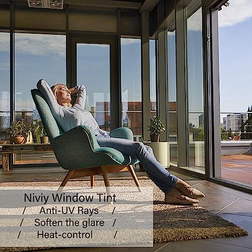 Niviy One Way Window Film Privacy Mirror Effect Self-Adhesive Window Tint UV Heat Control Glass Door Film for Home and Office, Black-Silver 29.5 x 118 inches - Image 3