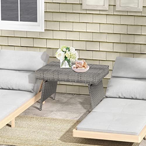 HAPPYGRILL Outdoor Wicker Table Folding Rattan Standing Coffee Side Table for Patio Lawn Bistro Poolside Garden - Image 5
