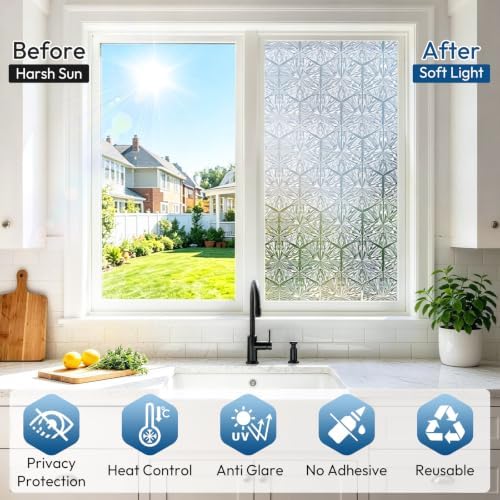 rabbitgoo Window Privacy Film, Diamond Pattern, 35.4" x 157.4" - Image 6