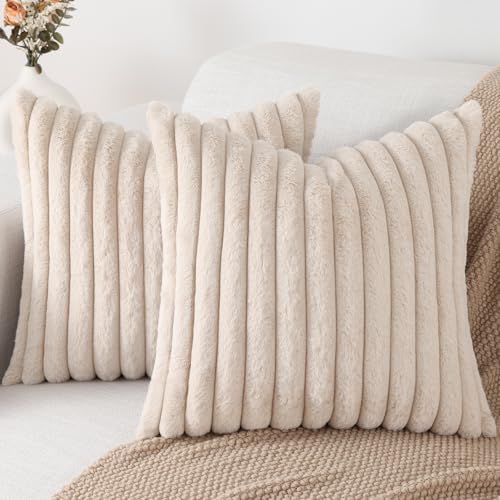 Pallene Faux Fur Decorative Throw Pillow Covers 24x24 Set of 2, Apricot by PALLENE