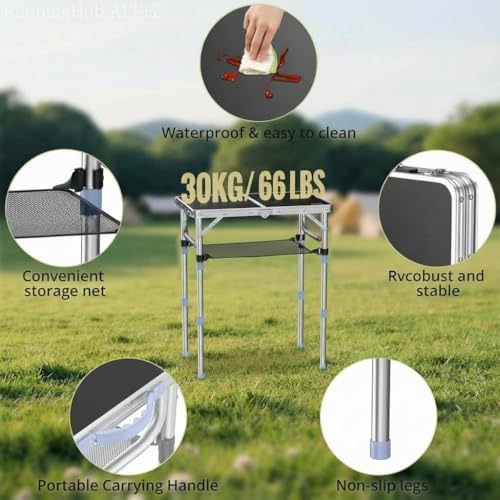 2FT Small Folding Table Portable Camping Picnic Table 3 Adjustable Height - Image 4