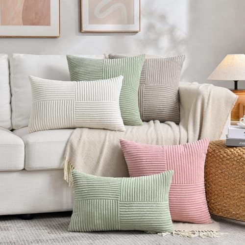 Fancy Homi 2 Packs Blush Pink Euro Decorative Throw Pillow Covers 28x28 Inch for Couch Bed Sofa, Farmhouse Boho Home Decor, Soft Corss Corduroy Patchwork Textured Square Cushion Case 71x71 cm - Image 6