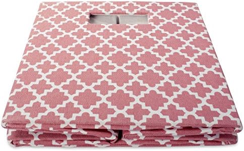 DII Hard Sided Collapsible Fabric Storage Container for Nursery, Offices, & Home Organization, (13x13x13") - Lattice Rose - Image 3