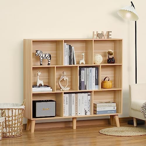 LEYAOYAO 10 Cube Bookshelf, Mid-Century Modern Book Shelf with Legs,Natural - Image 2