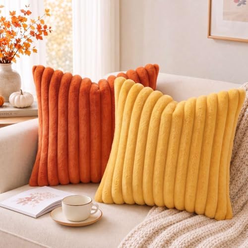 Pallene Faux Fur Fall Decorative Throw Pillow Covers 16x16 Set of 2, Rust - Image 4