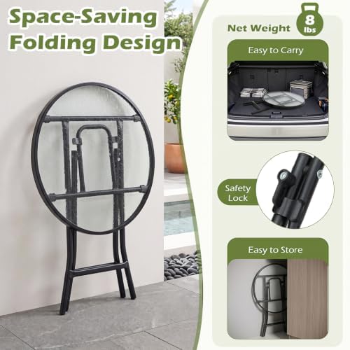 GIANTEX Folding Side Table w/Tempered Glass Tabletop & Metal Frame Set of 2 - Image 5