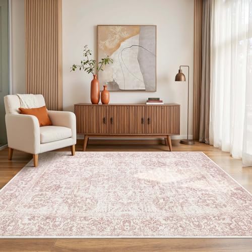 Rugxara 4x6 Vintage Boho Washable Rug for Bedroom(Pink) by Rugxara