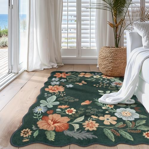 Lahome Floral Washable Rug- 4x6 Green Rugs for Bedroom Girls Classroom - Image 3