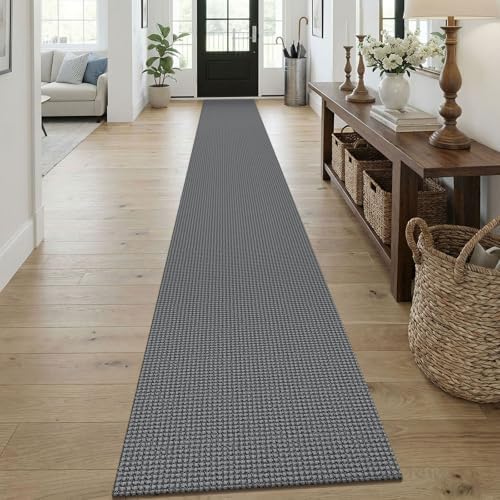 KOZYFLY Braided 2x18 Runners Rugs for Hallway, Extra Long Washable Runner Rug, Woven Non Slip Kitchen Runner, Cotton Entryway Rug, Floor Carpet for Entry, Aisle, Hall, Grey/Dark Grey by KOZYFLY