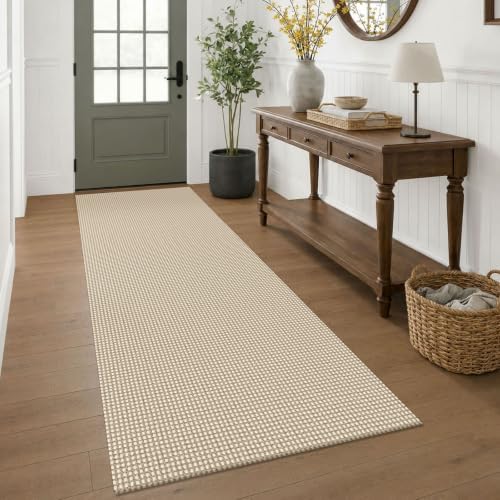KOZYFLY Woven 3x7 Washable Kitchen Runner Rug, Non Slip Wide Runners for Hallway, Cotton Entryway Runner, Braided Floor Carpet for Entry, Kitchen, Bedside, Hall, Ivory Beige by KOZYFLY