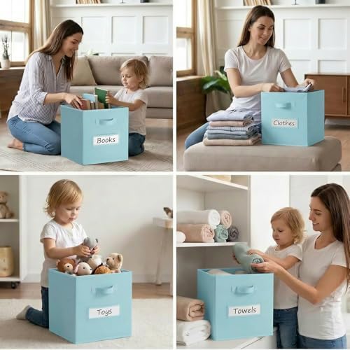 Storage Bins,11 Inch Cube Storage Bin with Labels,6pcs,Sky Blue - Image 6