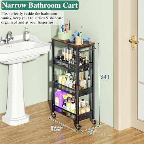 OKZEST 4-Tier Slim Rolling Storage Cart for Bathroom, Laundry Room, Kitchen - Image 5