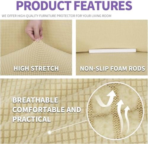 ZNSAYOTX Super Stretch Chair Slipcover Universal Sofa Chair Covers for Living Room Dogs Pet Furniture Protector Spandex Armchair Slipcovers with Anti Slip Foam Sticks (Beige, Chair) - Image 4