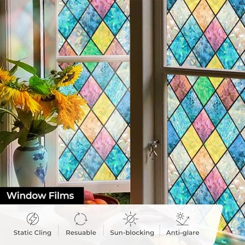 ADD.HERES Rainbow Window Privacy Film, Stained Glass Cling, 17.5" x 78.7" - Image 4
