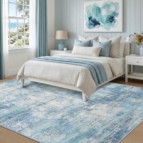 RELEANY Washable 6'x9' Abstract Area Rug for Living Room Teal Blue - Image 3