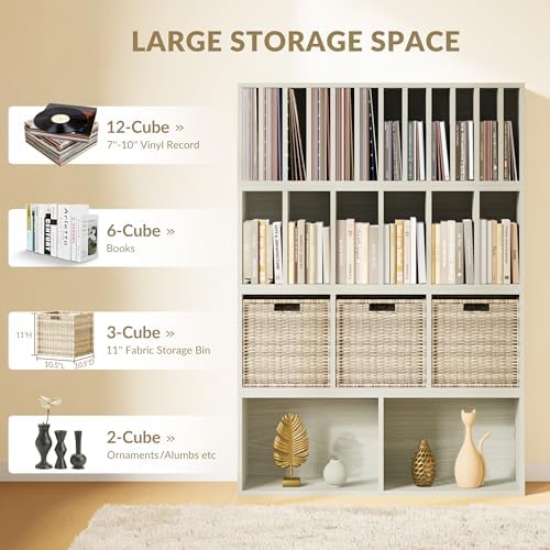 IOTXY DIY Modular Cubby Bookcase - Stackable 23-Cube Open Bookshelf, Oak - Image 4