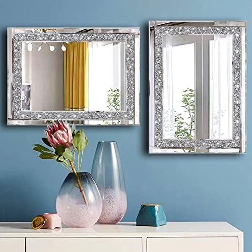 Meetart Crystal Crush Diamond Silver Mirror 11'' x 15''2 PCS, Frameless Stylish Gorgeous Diamond Decor Glam Glass Mirror. for Bedroom Bathroom Hanging Mirror Home for Wall Decor. - Image 2