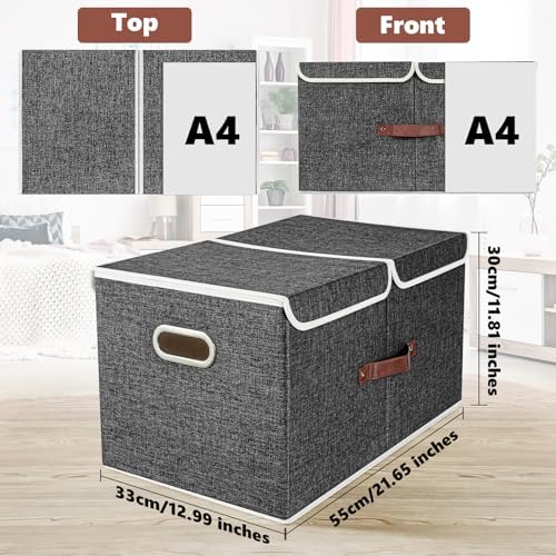 TYEERS Extra Large Collapsible Storage Bins with Lids and Compartments, Washable, Fabric Storage Boxes, 21.7x13x11.8 inches, 3 Pack, Black - Image 2