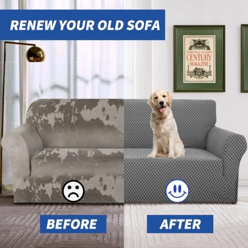 YEMYHOM Couch Cover Latest Jacquard Design High Stretch Sofa Covers for 3 Cushion Couch, Pet Dog Cat Proof Slipcover Non Slip Magic Elastic Furniture Protector (Large, Dark Gray Checkered) - Image 4