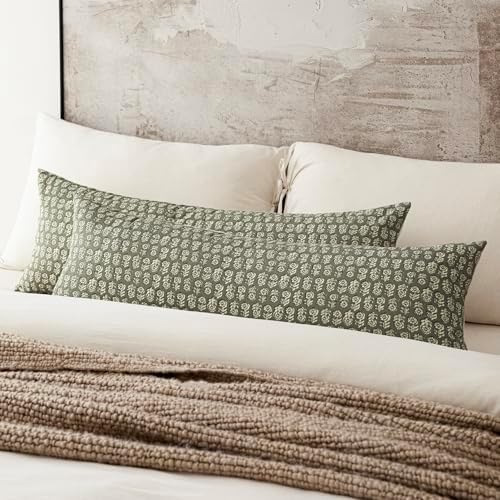 Foindtower Long Floral Print Lumbar Throw Pillow Covers 14×36 Sage Green - Image 5
