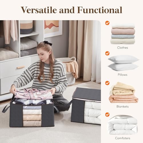 Lifewit 3 Pack 60L Clothes Storage Bins with Lids, Foldable Blanket Storage Bags with Zippers, Clear Window and Reinforced Handles, Closet and Organization for Clothing, Sweater, Comforter, Bedding - Image 6