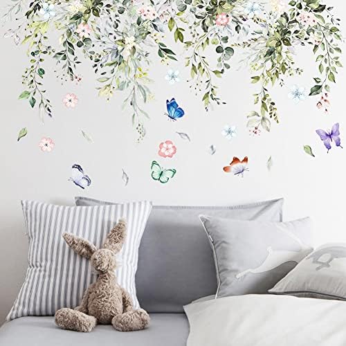 Hanging Green Vine Wall Decals,Succulent Plants Wisteria Floral Flowers Butterflies Birds Wall Stickers, Self-Adhesive Vinyl Removable Living Room Sofa TV Wall Decor - Image 4