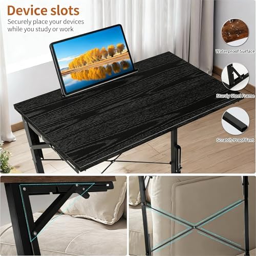 24 inch Foldable TV Tray Table, Foldable Portable C-Shaped Sofa end Table, Oversized Sofa Side Laptop Desk, Suitable for Living Room and Bedroom (2, Black) - Image 4