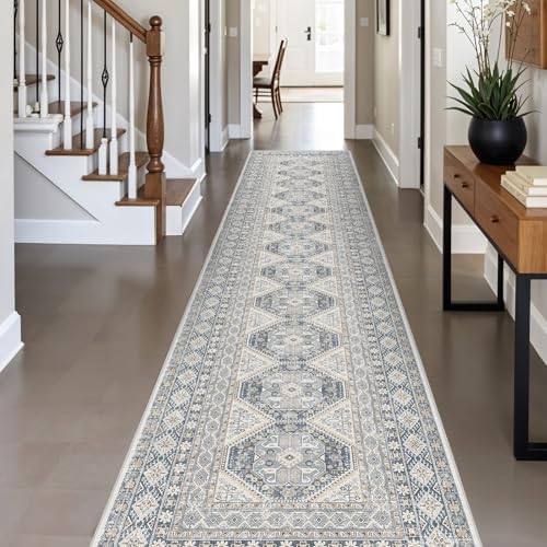 Ksrau 3x14 Runner Rug Washable Vintage: Non Slip Long Hallway Runners Blue by Ksrau