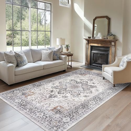 AMADA HOMEFURNISHING 6x9 Area Rugs, Blue Low-Profile Washable Rug with Non-Slip Backing & Durable Edge Binding, Vintage Rugs for Living Room, Bedroom, Dinning Room by AMADAHOMEFURNISHING