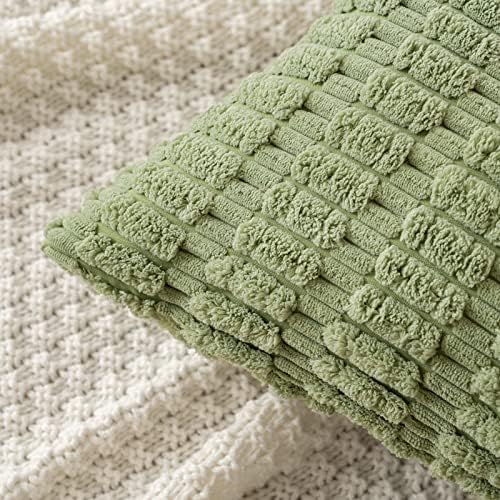 MIULEE Corduroy Decorative Throw Pillow Covers 12x12 Sage Green Pack of 2 - Image 2