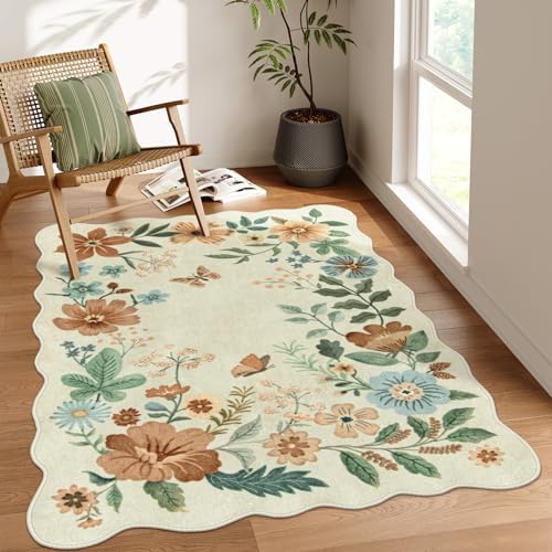 Lahome Floral Bedroom Rug, 4x6 Washable Rugs for Living Room Dining Room by Lahome