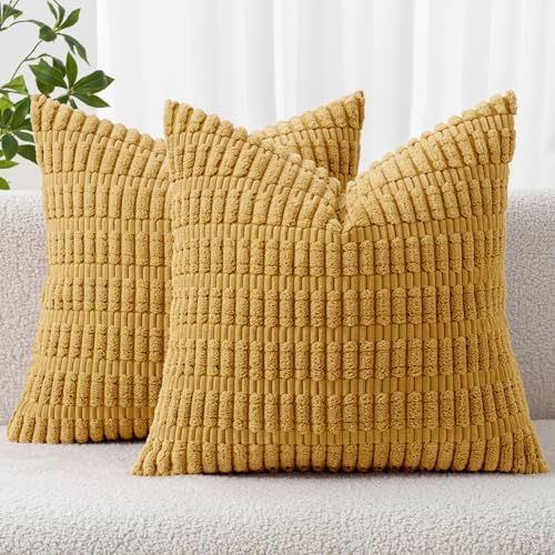 MIULEE Corduroy Decorative Throw Pillow Covers 18x18 Yellow Pack of 2 by MIULEE