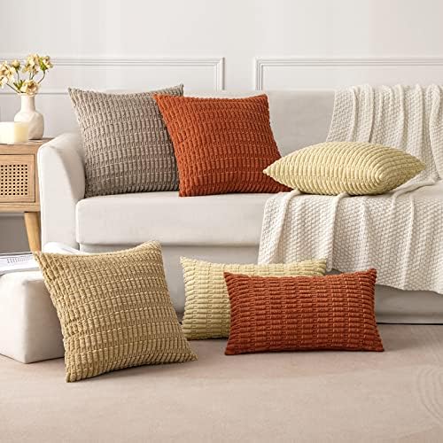 MIULEE Corduroy Decorative Throw Pillow Covers 18x18 Khaki Pack of 2 - Image 4