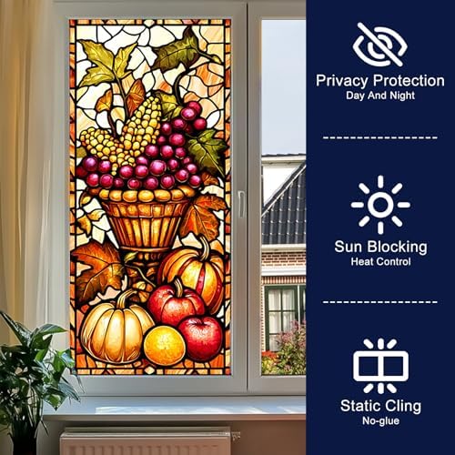 HOMETITUTE Thanksgiving Harvest Basket Privacy Window Cling 18x39 PVC - Image 2