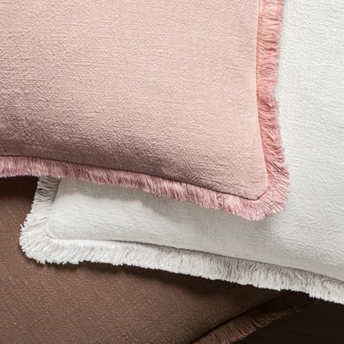 MIULEE Boho Linen Fringe Decorative Euro Throw Pillow Covers White 22x22 - Image 4