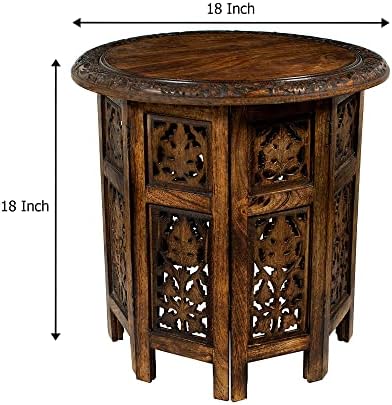 COTTON CRAFT Solid Wood End Table - Hand Carved Folding Accent Side Table - Image 3