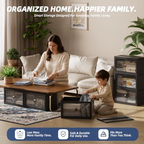 SAILUN 325Qt Stackable Storage Bins,Storage Cabinet with a Lid,5 Pack Black - Image 6