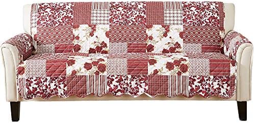 Great Bay Home Reversible Patchwork Sofa Cover - Washable Slipcover Furniture Protector with Elastic Straps - Perfect for Kids & Pets - Box-Stitched Detail (Burgundy) by GreatBayHome