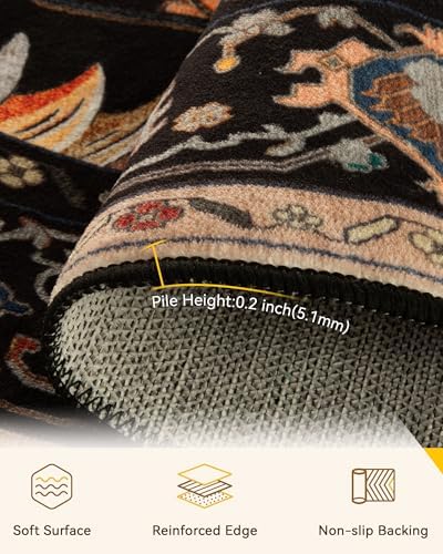 RELEANY Washable Area Rug, Round 4ft, Black/Colorful - Image 3